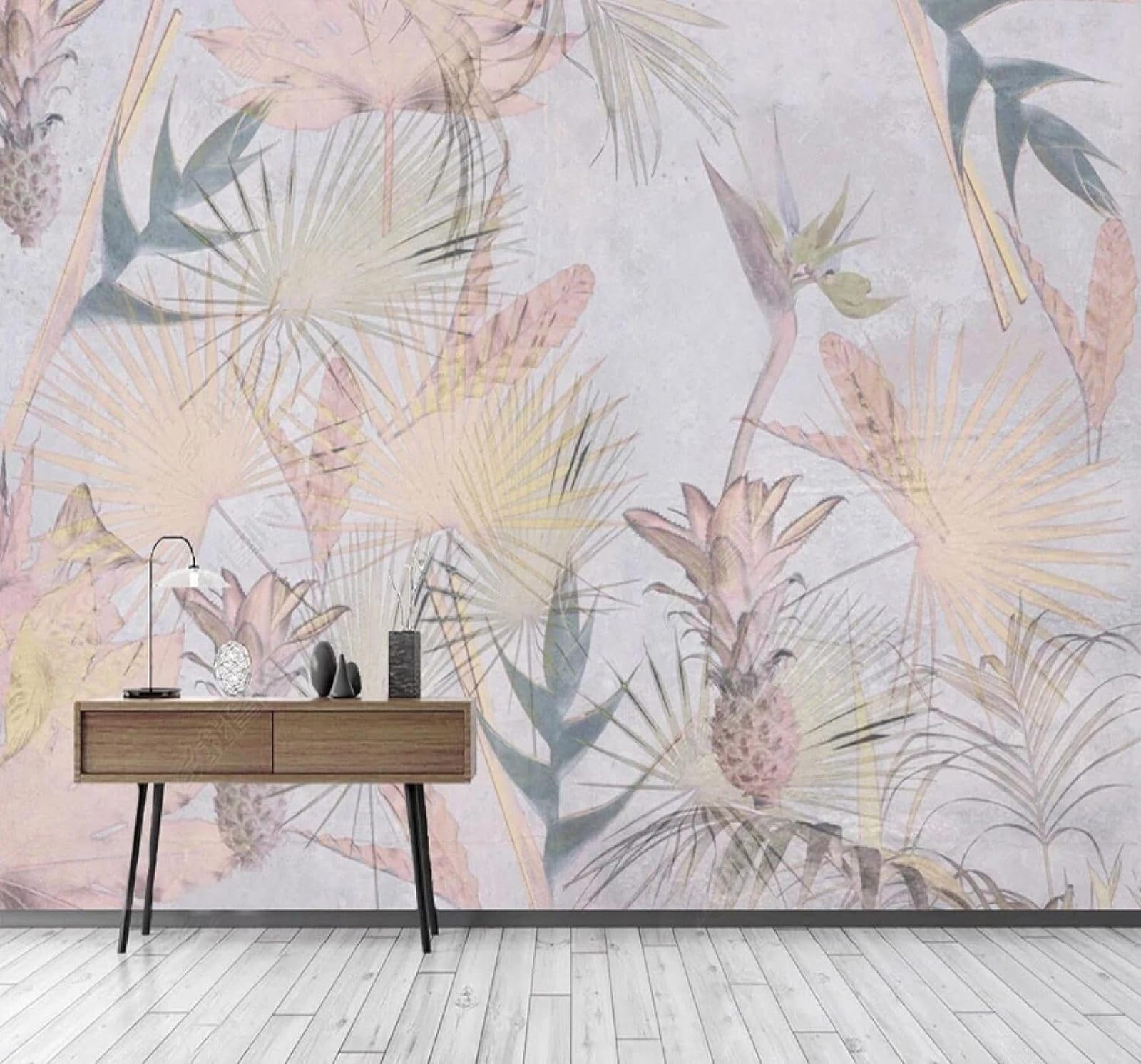 XLMING Minimalist Hand Drawn Pink Leaves Art 3D Wallpaper Premium Textured Silk Study Dining Living Room Bedroom Sofa TV Wall Easy Install-430cm×300cm