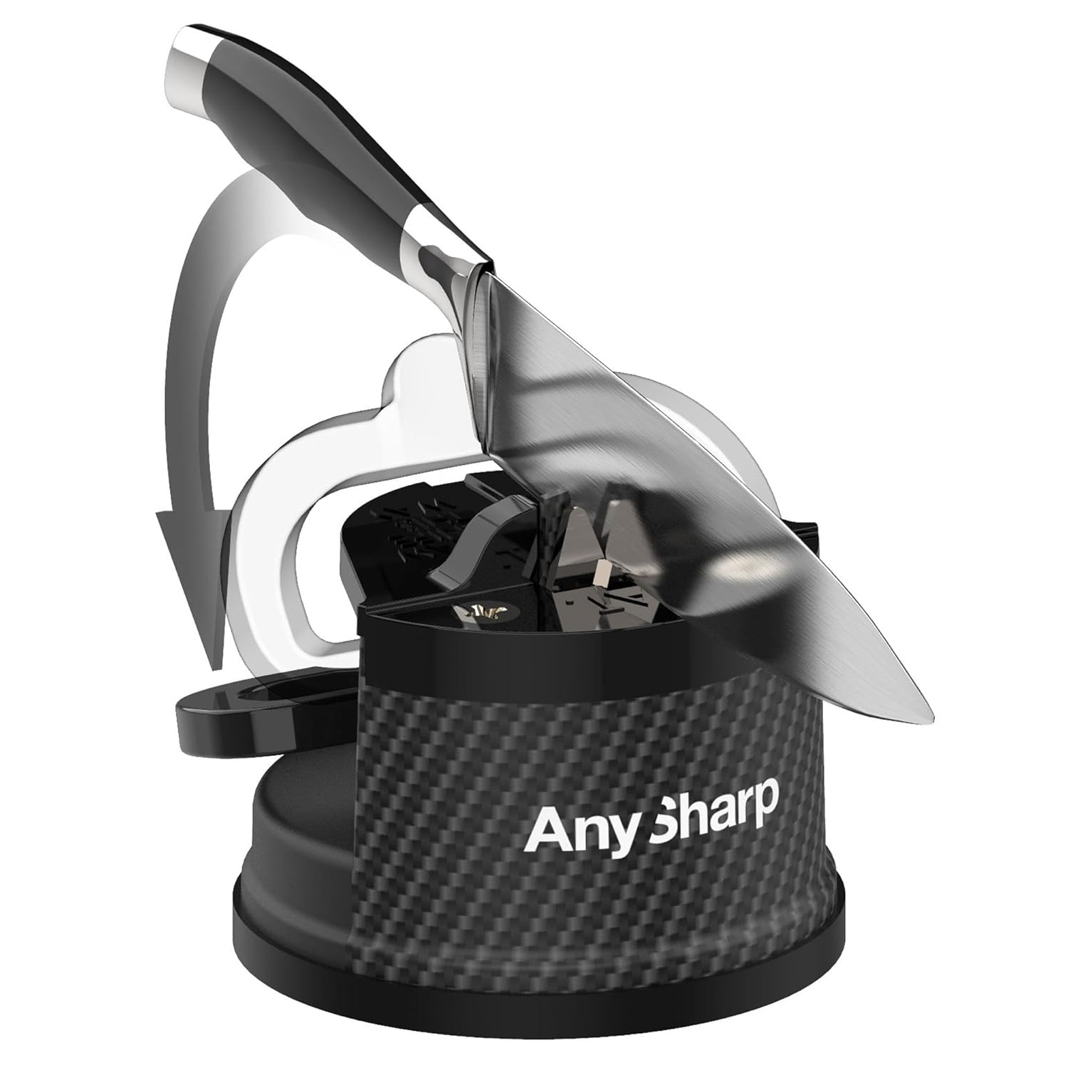 AnySharp Editions Hands Free Knife Sharpener - Easy to Use Sharpening Tool with PowerGrip Suction Base and 20-Degree