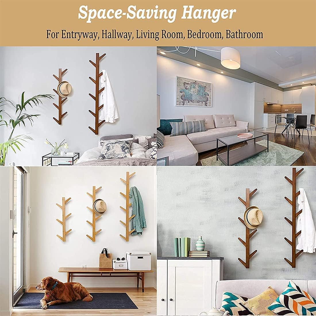 Coat Rack, Coat Rack Wall Supports Over 120 lbs Goods Bamboo Modern 6 Hooks Hat Rack for Bags Scarves Clothes Handbag Umbrella In Bedroom Bathroom Made In USA : Home & Kitchen