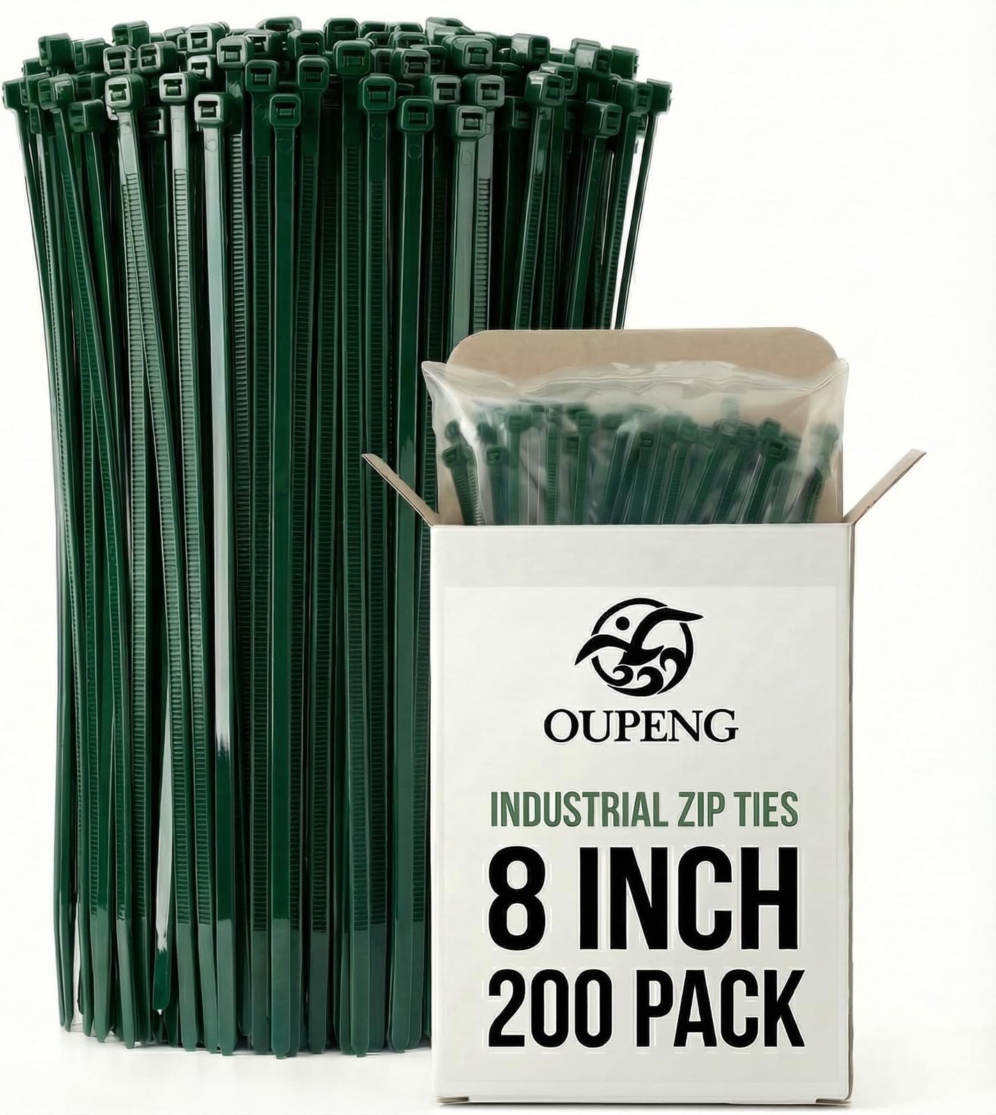 Nylon Zip Ties Heavy Duty- 8 Inch,Multi-Purpose Self Locking Cable Ties， Ultra Strong Plastic Wire Ties with 50 Pounds Tensile Strength, 100 Pieces. 8 Inch