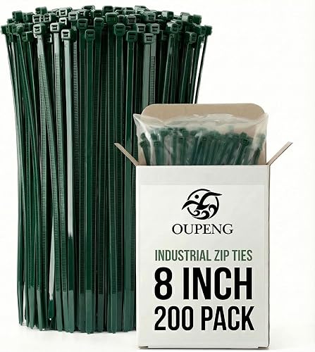 200 bridas de nailon de 8 pulgadas, color verde, multiuso, autobloqueo, bridas de plástico ultra fuertes con resistencia a la tracción de 40 libras,