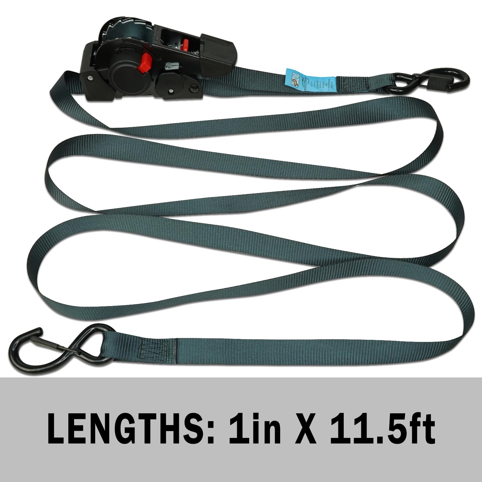 Correa de trinquete retráctil (1 pulgada x 11 pies), correa de amarre de trinquete para motocicletas, barcos, ATV, Utvs. Peso neto: 700 libras/B.S: 2.2 libras (negro/2 paquetes)