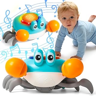 Crawling Crab Baby Toy, Tummy Time Interactive Moving Toy with Music & Lights