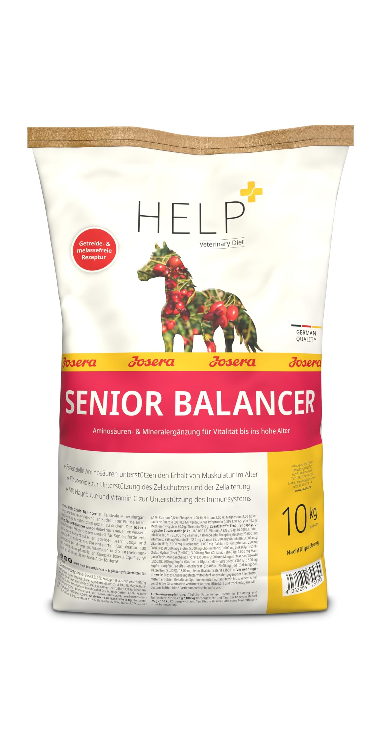 JOSERA Help SeniorBalancer (1 x 10 kg), cibo per cavalli di alta qualità, formula senza cereali e melasse, senza zuccheri aggiunti, favorisce la conservazione muscolare in età avanzata, buona