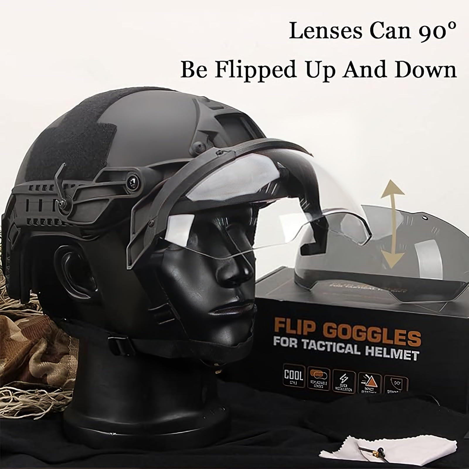 Juego De Casco Táctico Airsoft con Orejeras, Gafas, Luz De Señal, Funda For Casco Y Bolsa De Almacenamiento De Batería De Contrapeso For Juegos De Cosplay Al Aire Libre