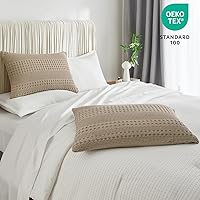 Vista 223 de PHF Fundas de almohada 100% algodón con tejido de gofre de 24 x 24 pulgadas, paquete de 2 fundas cuadradas para decoración elegante del hogar, sin