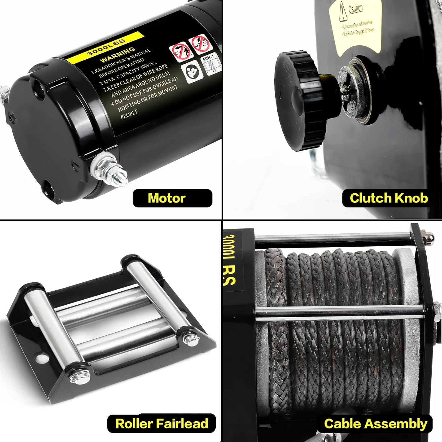 ATV Winch 3000LB, 12V DC Electric Winch with 50Ft Synthetic Rope, Roller Fairlead, Wireless Remote Control, Waterproof Winch Kit for ATV UTV Towing Truck : Automotive