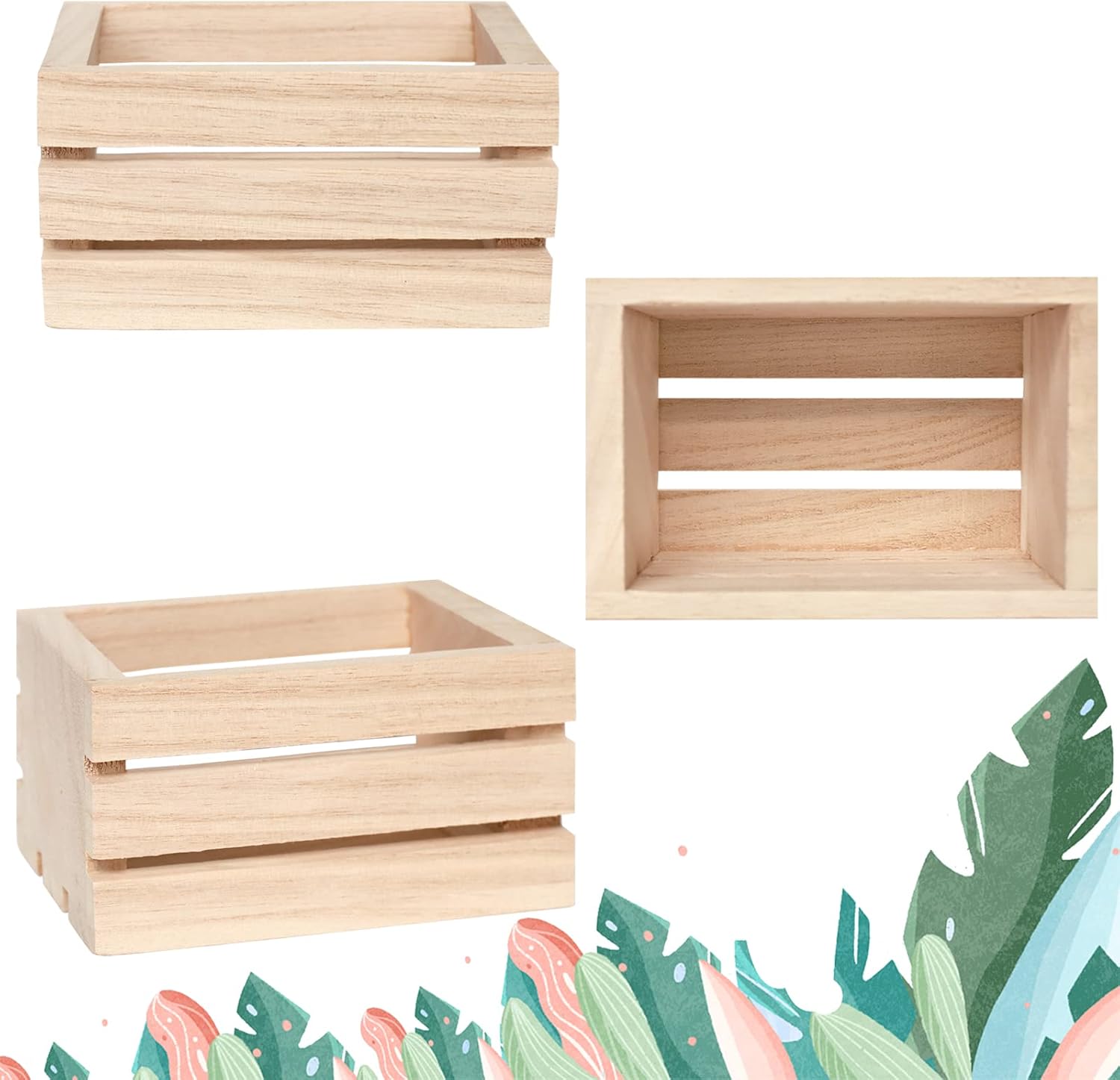 4 Pack Mini Rustic Wooden Crates, Decorative Wood Crates Unfinished Wood Box, Crate Box Wooden Storage Box for Kitchen, Office, Bedroom, Closet, Rustic Country Decor