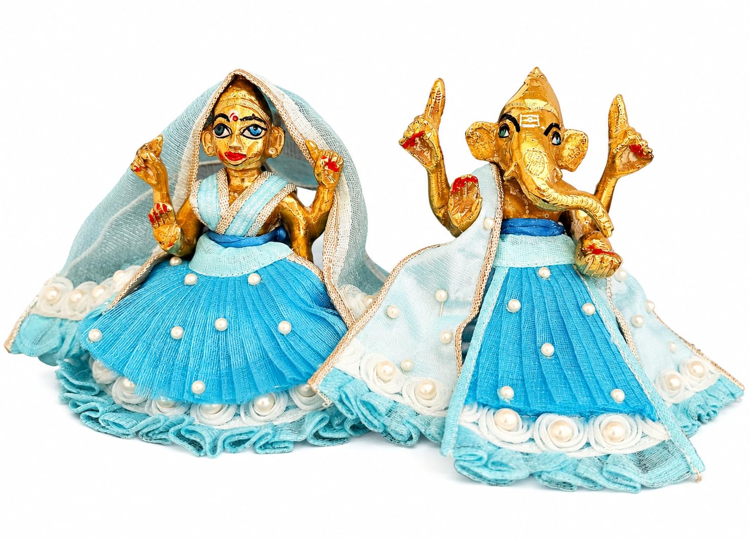 Bansuri Ganesh Lakshmi Idol Dress Set for Pooja, Premium Handmade Blue Pearl Decorative God Clothes | Poshak | Deity Vastra (2.5 Inch)-image-16