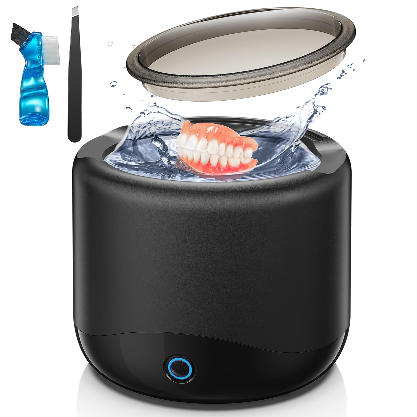 Jewelry Cleaner Machine,Retainer Cleaning Machine with 45Hz,Portable Professional Denture Cleaner for Retainer, Dental,Mouth Guard, Ring, Silver, Jewelry for Home or Travel Black-1
