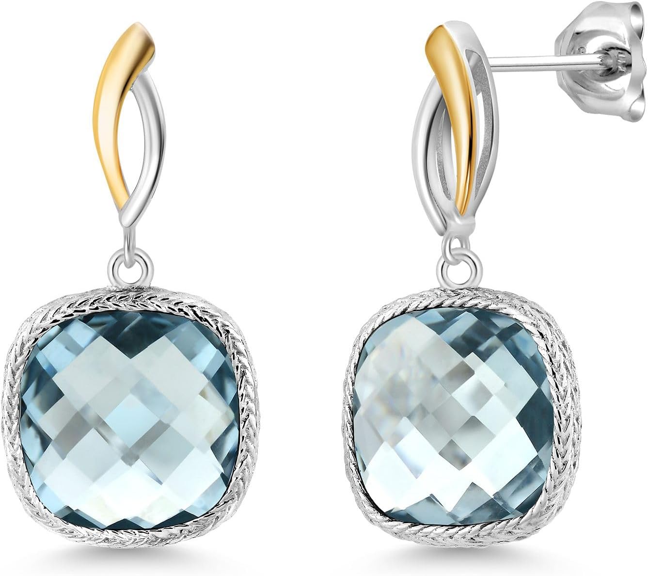 Gem Stone King 12.00 Cttw Sky Blue Simulated Aquamarine Earrings for Women | 925 Sterling Silver | Gemstone March Birthstone | Cushion 12MM | Fine Jewelry Gifts for Her Mom Women Wife