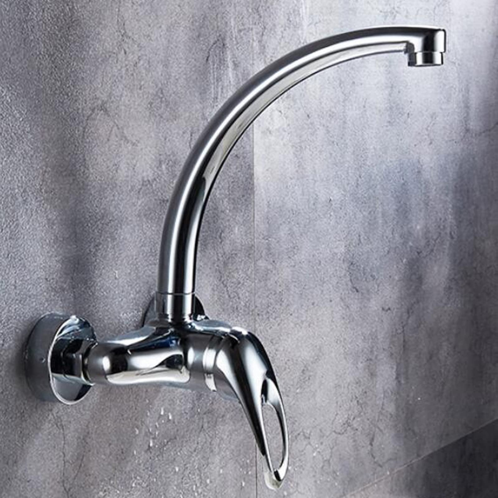 Robinet de cuisine mural en laiton chromé pour évier eau chaude et froide