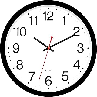 Foxtop Black Wall Clock Silent Non-Ticking 12 Inch Quartz Battery Operated Round Analog Wall Clock for Classroom School Office Living Room Bedroom Home