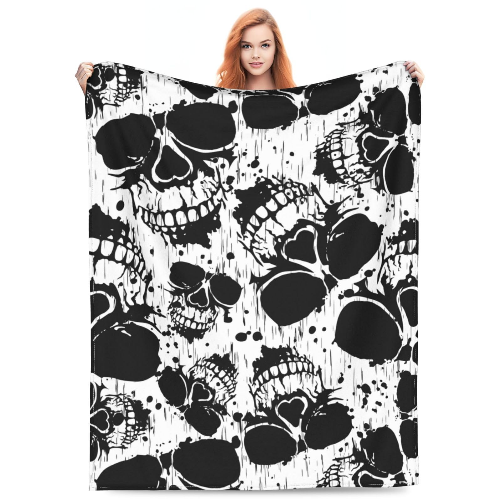Abstract Grunge Bone Skull Blanket Artwork Punk Style Horror Skull Gifts for Adult & Kids - Super Soft Flannel Blanket for Bed, Couch, Sofa - 60x50 Inch — image 1