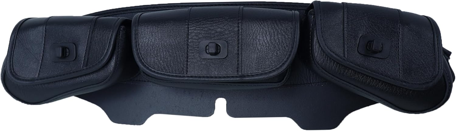 3-Pocket PU Leather Windshield Bag - Black fit for Harley Touring Street Glide Electra Glide Tri Glide 1996-2013 (Black)