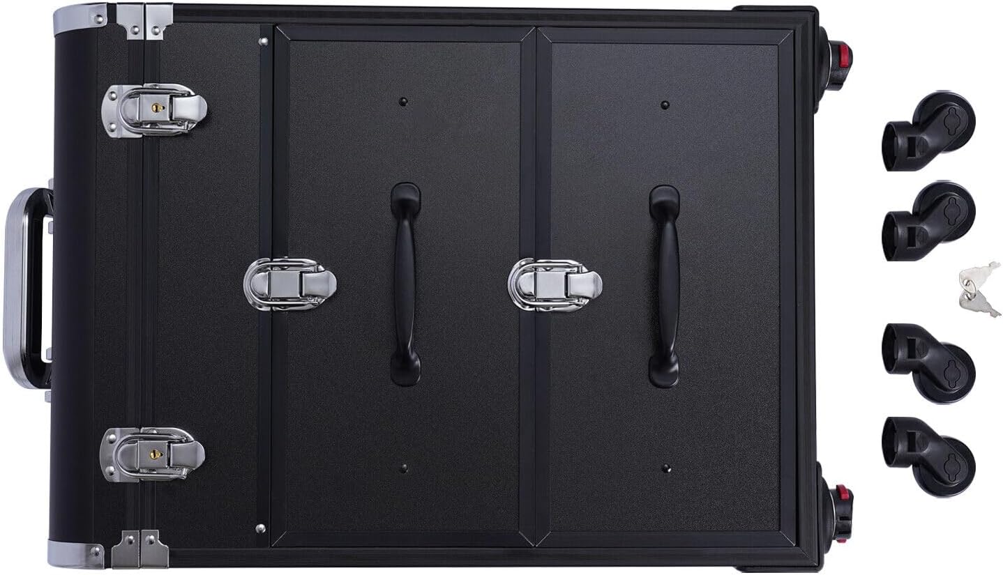 Professional Rolling Makeup Train Case with Drawers, Large Cosmetic Trolley with Locks,Cosmetic Trolley Organizer Case for Travel Makeup/Nail Art/Hair Styling (Black)