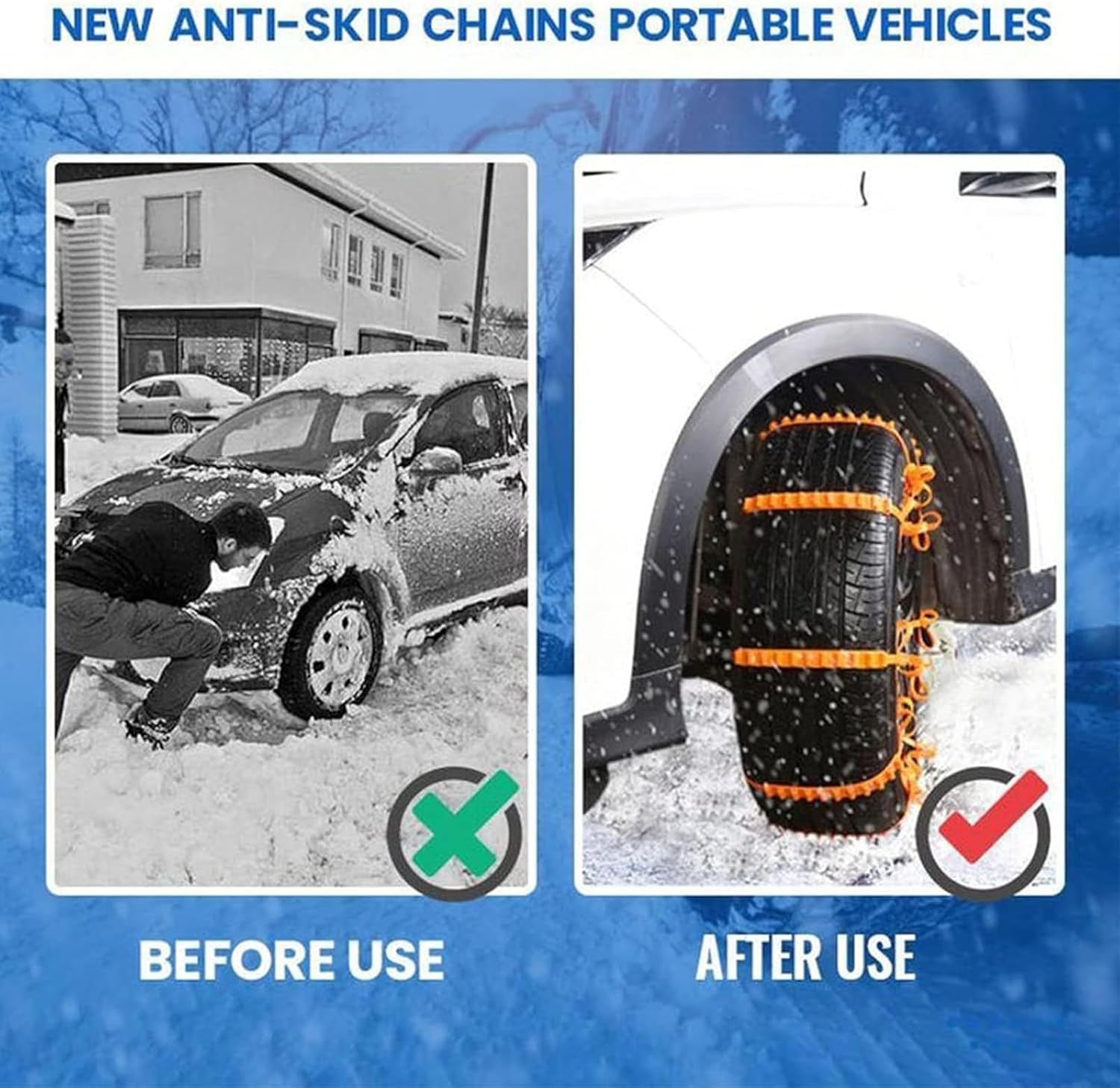 Reusable Anti Snow Chains, Snow Tire Zip Ties, Anti Skid Snow Chains Car Winter Tire Wheels Chain, Snow Zip Ties for Tires, Cable Chains for Cars, Snow Chains for Car Tires (30)