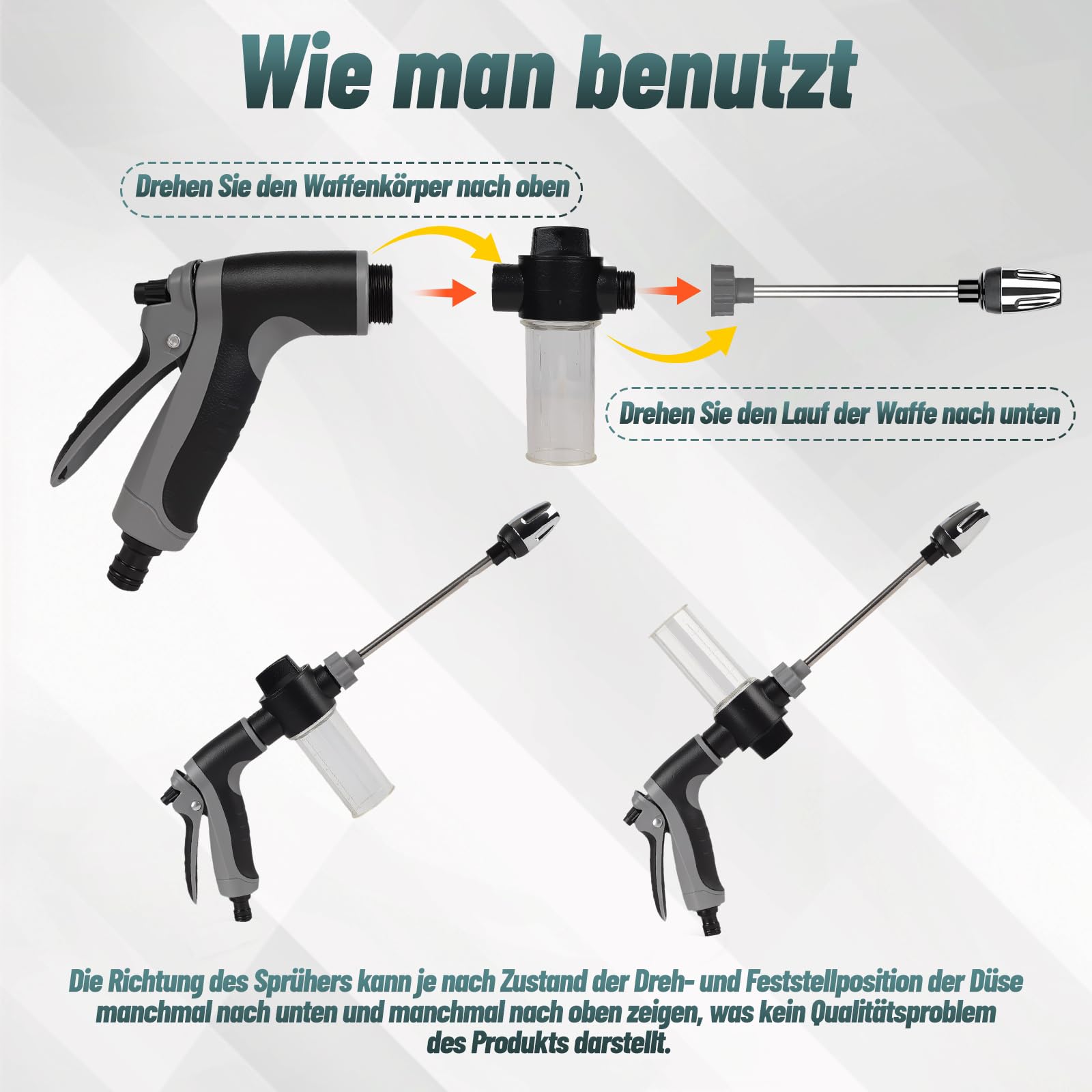 Pistolet wysokociśnieniowy do węża ogrodowego, pistolet wysokociśnieniowy Jetteryx model 2026, regulowana dysza wysokociśnieniowa do węża ogrodowego, pistolet natryskowy Powerjet do mycia i