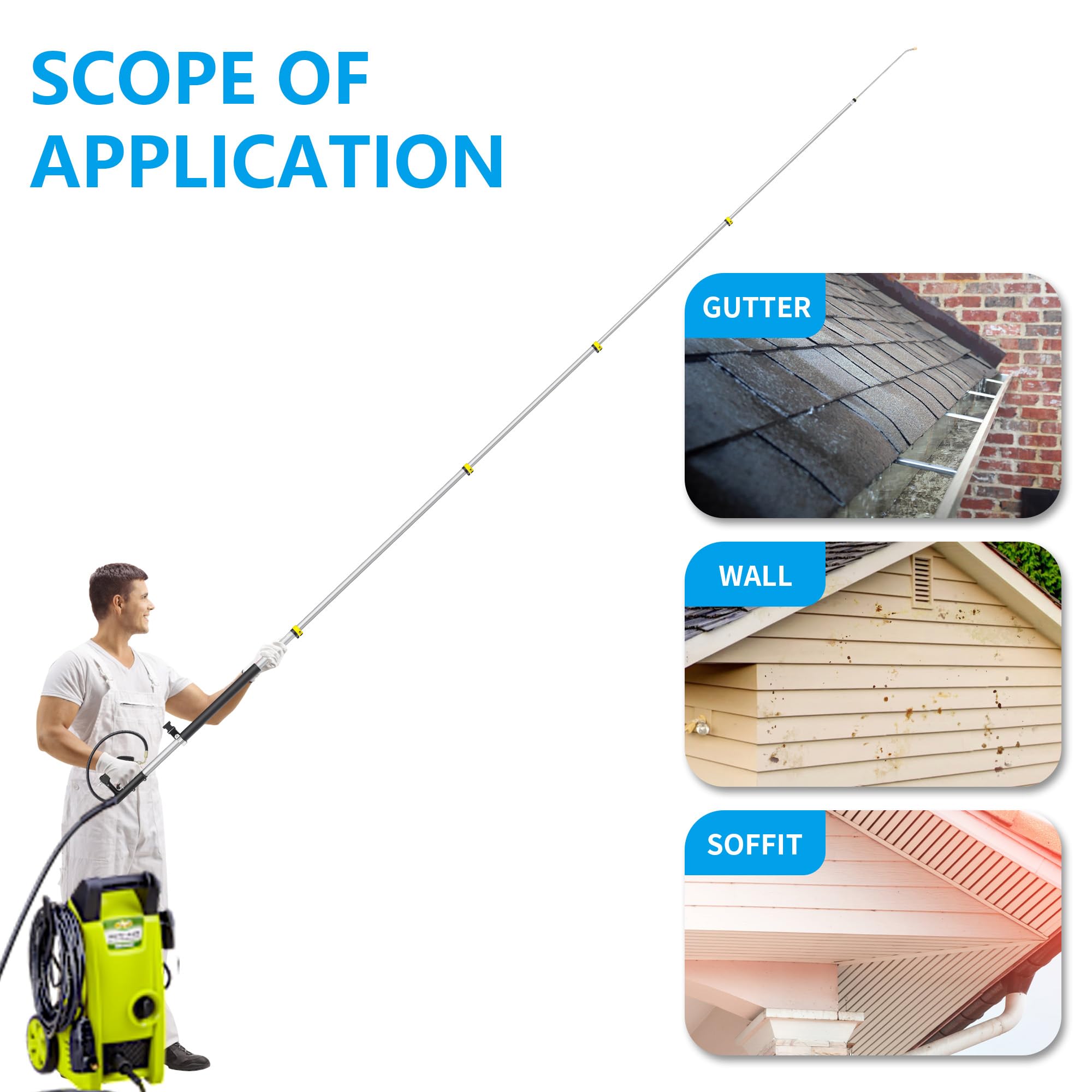 Gutter Cleaner Attachment Kit 24 FT Pressure Washer Extension Wand ...
