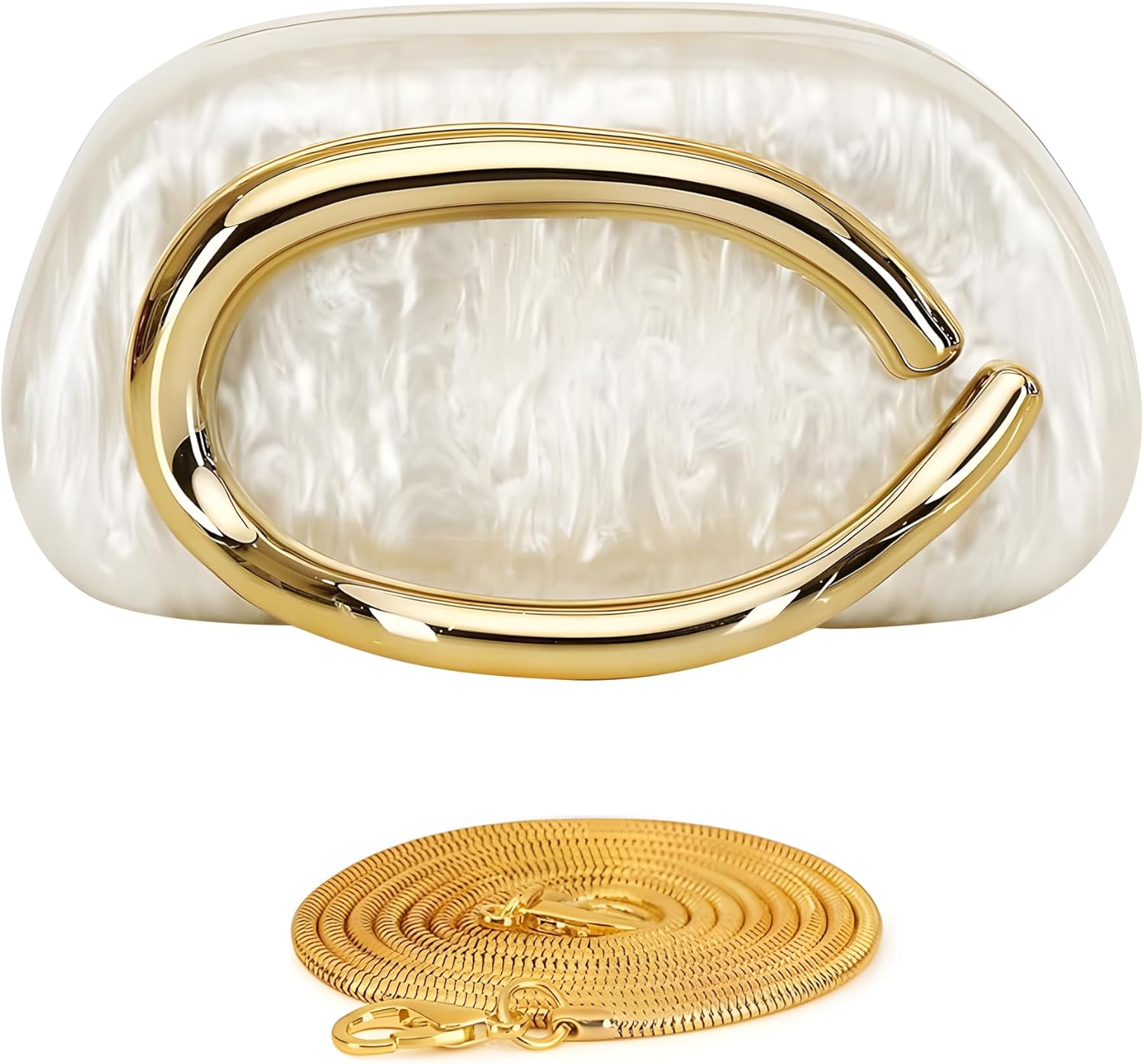 Acrylic Evening Bag Clutch Purses for Women, Elegant Pearl & Marble Trendy Ladies Shoulder Crossbody Handbag with Chain for Wedding Party Prom