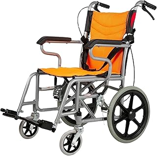 Silla de ruedas con freno para ancianos y discapacitados, ruedas de 16 pulgadas, reposapiés plegable, asiento de 45 cm, color amarillo