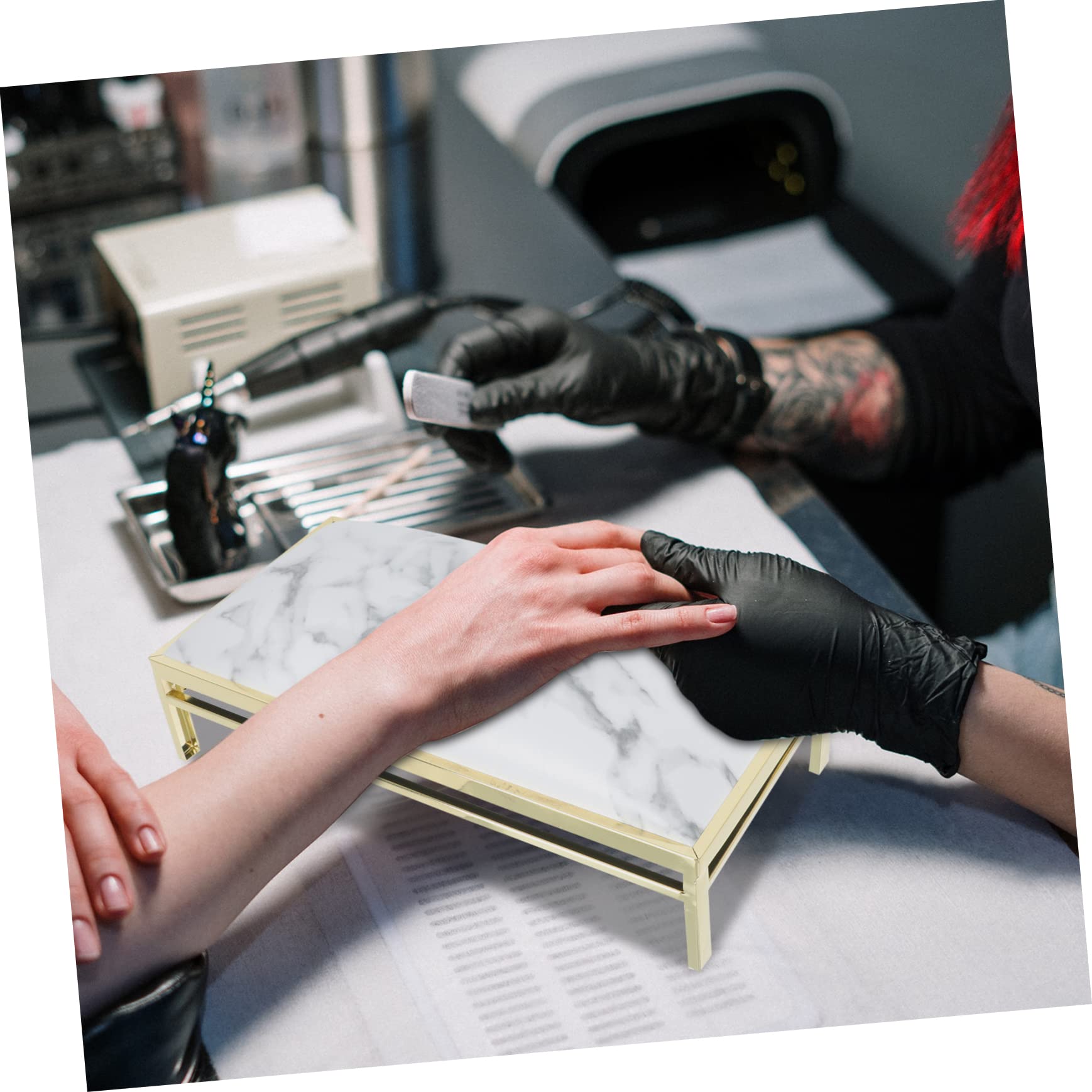 Didiseaon Almohada de Manicura Cómoda y Práctica de Cuero Blanco para Reposamanos Soporte Metálico Adecuado para Uso en Manicure y Hogar
