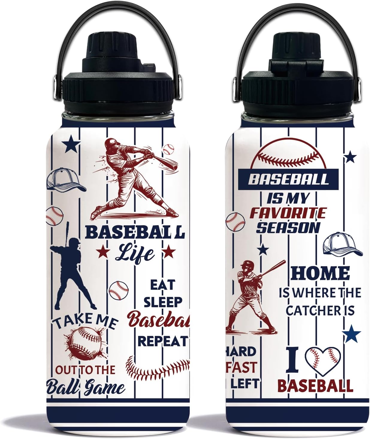 WWHSAI Baseball Water Bottle 32oz, Sport Travel Stainless Steel Tumbler With Lid, Double Wall Vacuum Insulated Coffee Cup Travel Mug, Fathers Day Baseball Gifts for Boys Dad Husband Grandpa