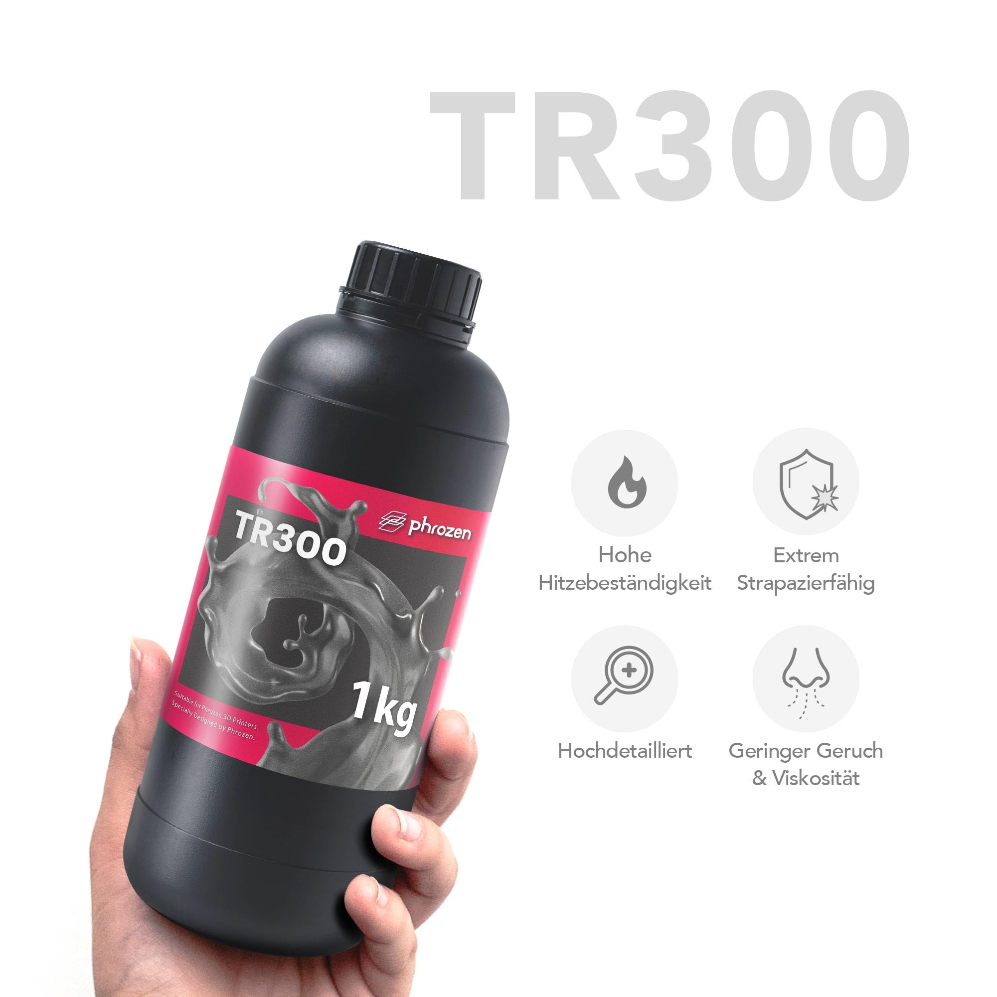 Phrozen TR300 3D Drucker Resin | Hohe Temperaturauflösung bis 156°C Hitzebeständigkeit | 405nm Photopolymer UV-Harz für SLA/DLP/LCD 3D Printer | Hohe Zähigkeit, Geringer Geruch (1kg)