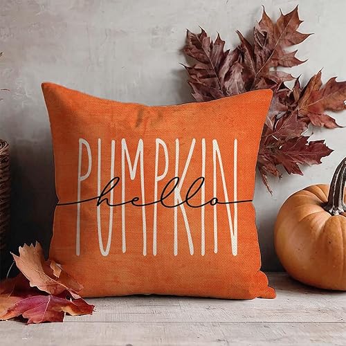 Miniatura 6 de PANDICORN Juego de 4 fundas de almohada de otoño de 12 x 20 pulgadas, diseño de hojas de calabaza de Hello para exteriores, decoración de otoño,