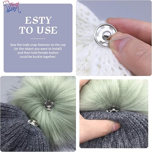 Miniatura 4 de Furryvalley Pompón de piel sintética, 6 unidades, manualidades, bolas esponjosas para sombrero, zapatos, bufandas con cierre a presión, sombrero de