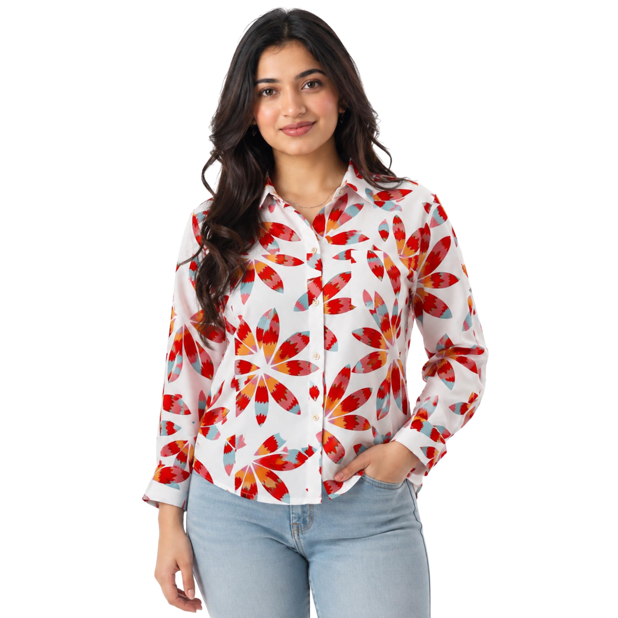 Women's Premium Cotton Floral Printed Shirt | Elegant Full Sleeve Regular Fit Button Down Collared Top for Office | Casual | Brunch and Travel-picture-33