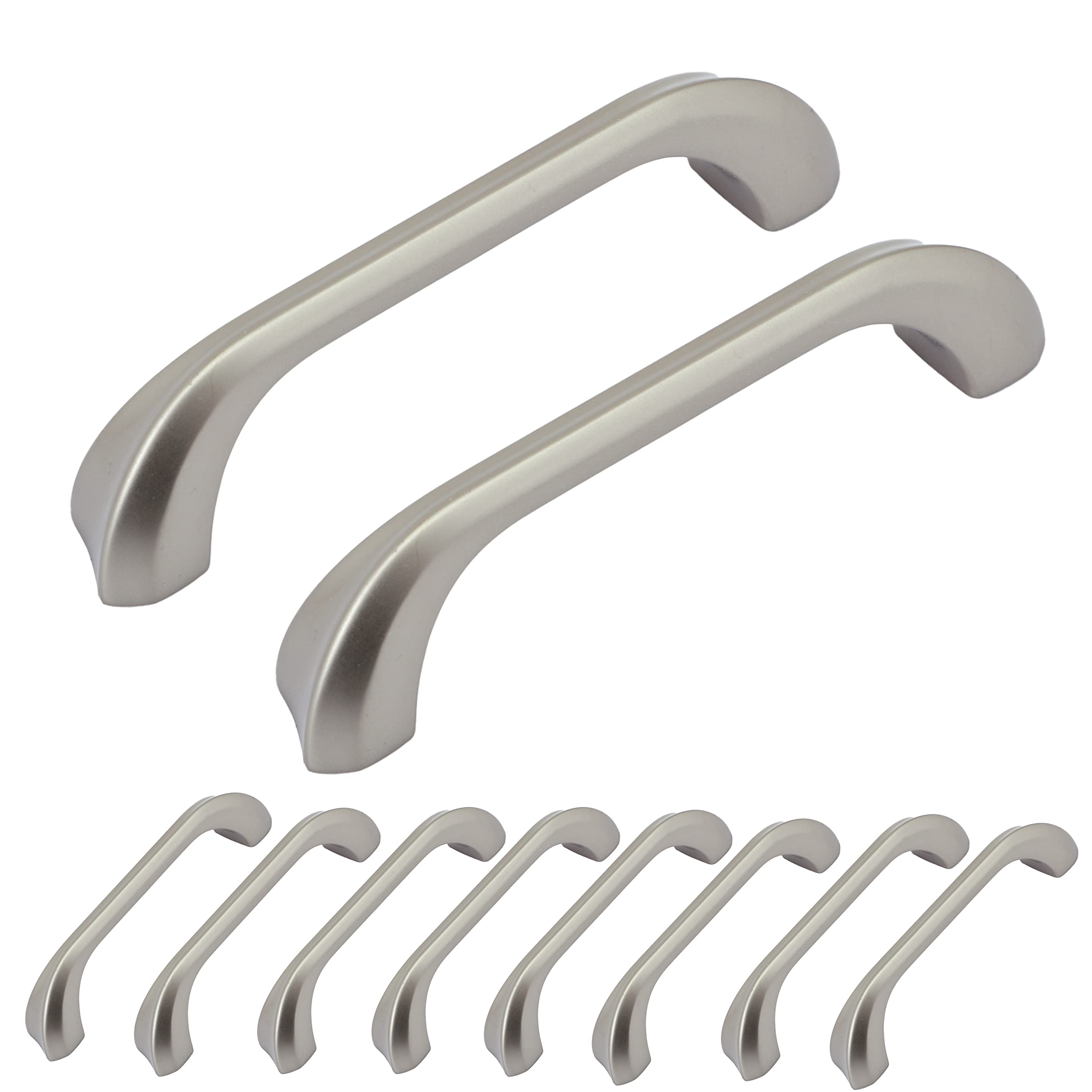 Atom 4.5 inches Zinc Cabinet Pull Handle | Silver Satin Finish | Office Wardrobe Furniture Kitchen Drawer Push Bar, 227, Pack of 10