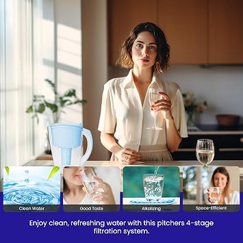 Crystal Quest Water Filter Pitcher - 12-Cup Capacity, Includes 1 Long-Life Filter, BPA Free, Meets NSF Standard 42 - Filters up to 2,000 Gallons Alkalizing/Blue