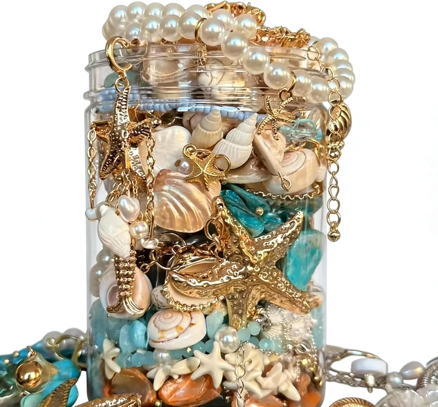 Paquete de tarros de joyería de 25 a 60 piezas | Caja de joyería sorpresa para mujeres con collares, pulseras, anillos, pendientes, llaveros y pinzas para el pelo, regalo único de cumpleaños para