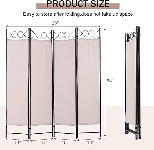 Miniatura 6 de Divisor de habitación de 4 paneles, separadores de pared de oficina portátiles plegables con marco de metal, pantalla de privacidad para separación