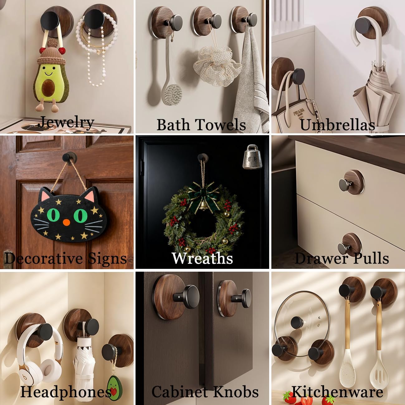 Consss 3 Pack Suction Cup Hooks for Wreaths/Shower/Window/Front Door for Christmas, Thanksgiving, Halloween Decorative Adjustable Wreath Hanger and Daily Waterproof Hooks