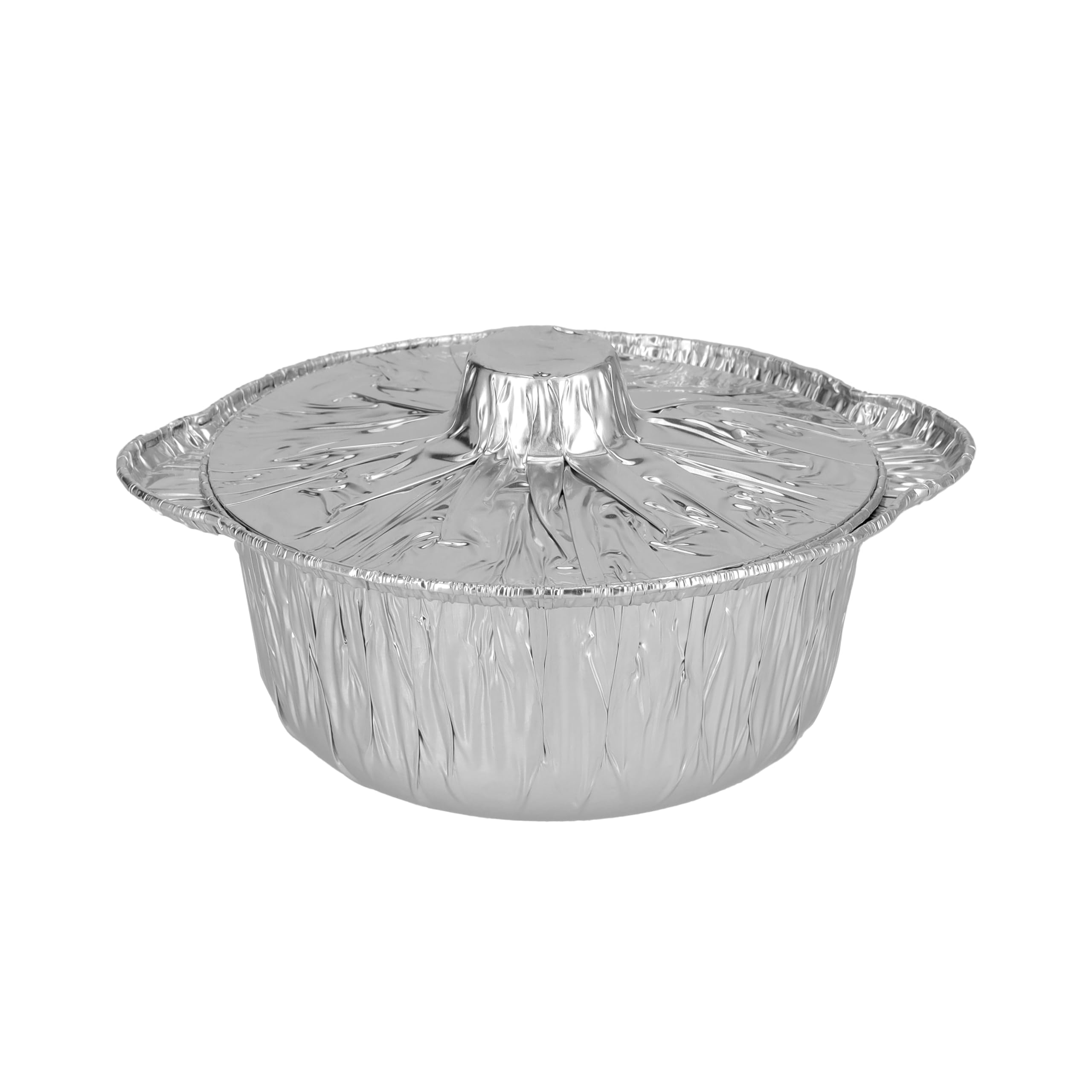 Packwell Aluminium Round Pot with Lid 200-Pieces, 21 cm Size, Silver
