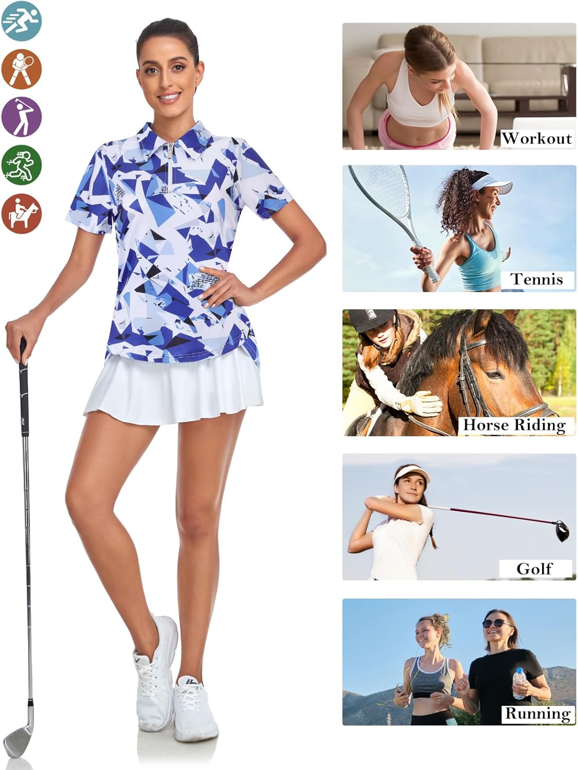 Tanst Sky Women's Golf Polo Shirts Short Sleeve Quarter Zip Pullover Moisture Wicking Workout Tops - Image 4