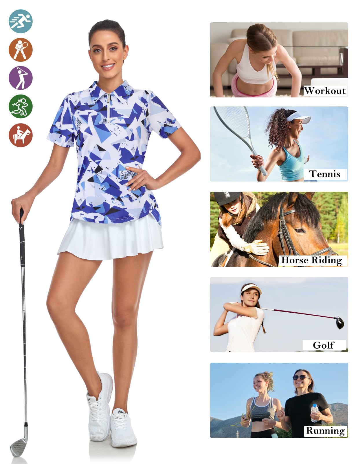 Tanst Sky Women's Golf Polo Shirts Short Sleeve Quarter Zip Pullover Moisture Wicking Workout Tops
