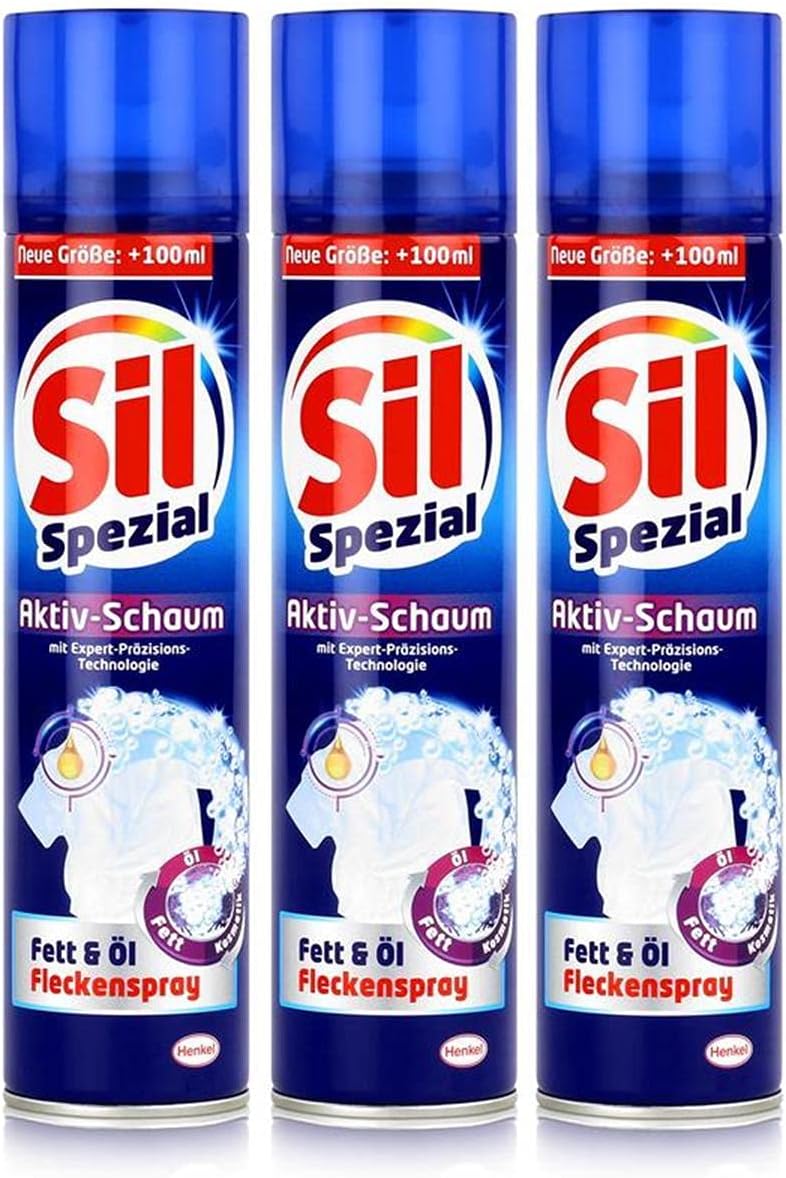 Sil Spezial Fett & Öl Fleckenspray 300ml - Mit Aktiv-Schaum (3er Pack ...