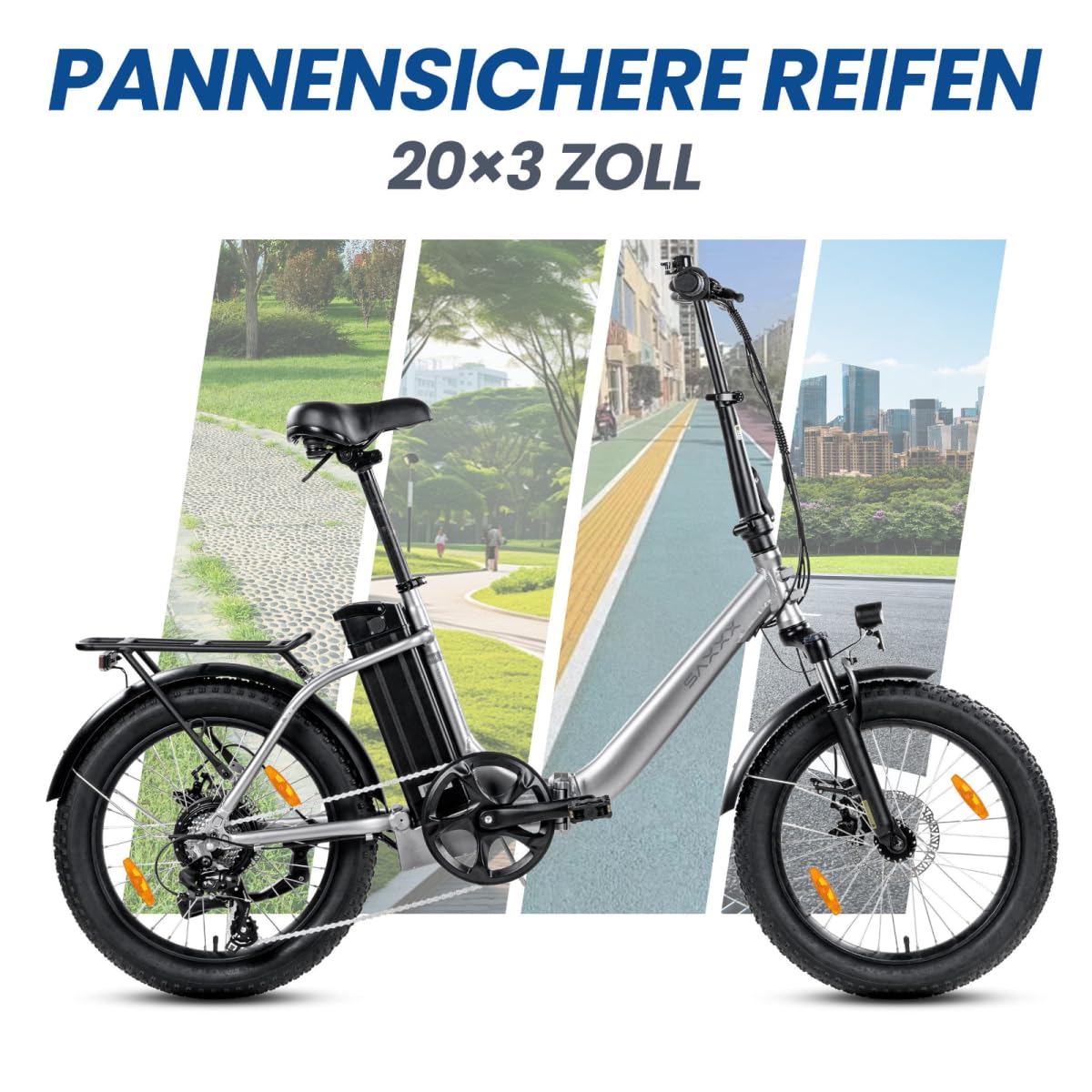 SAXXX E Bike Klapprad 20 Zoll mit 36V 13Ah Akku, E Fahrrad Herren mit 7 Gang Kettenschaltung, Elektro Klapprad mit Scheibenbremsen 120KM Lange Range, Elektrofahrrad Pedelec 25 km/h für Herren Damen