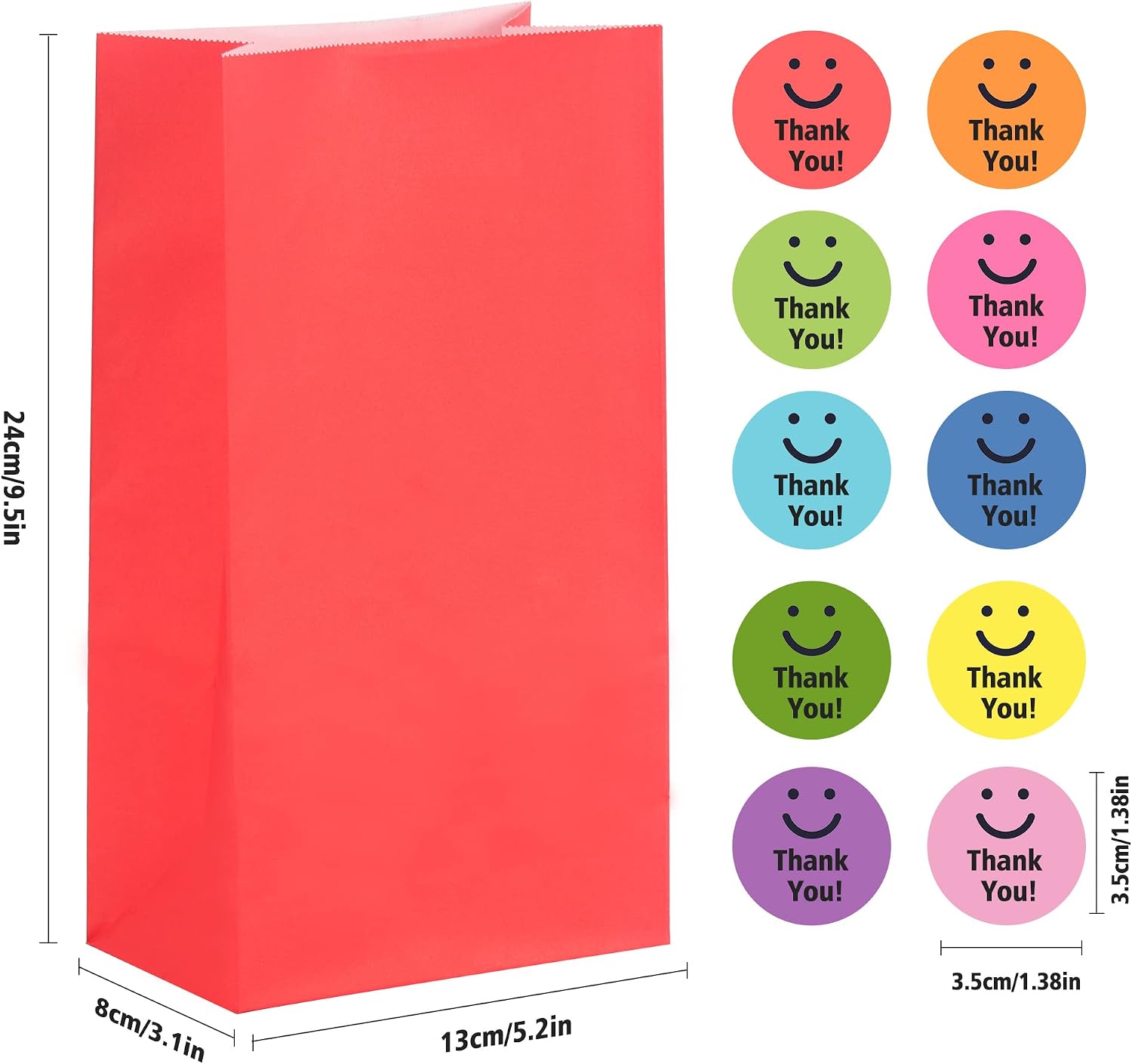 CASPLUS 50 Paper Party Bags, Flat Bottom Kraft Bag Candy Paper Bag, with 50 Pieces Stickers for Class Party Favors and Birthday - Image 4
