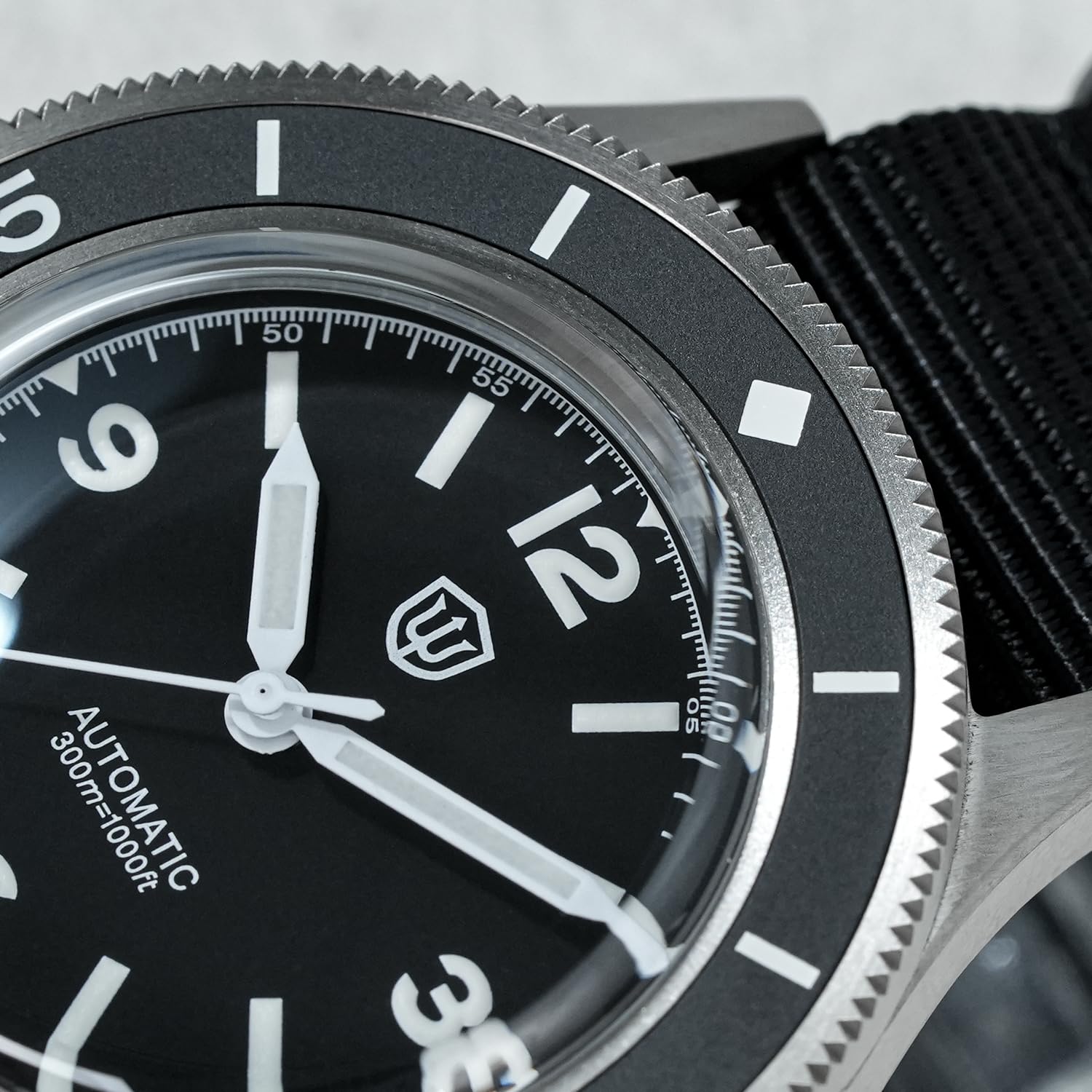 watchdives Orologio subacqueo da uomo, vintage, WD50 Fathoms NH35 NH38, 40 mm, vetro curvo, impermeabile fino a 300 m, quadrante nero con cinturino in nylon