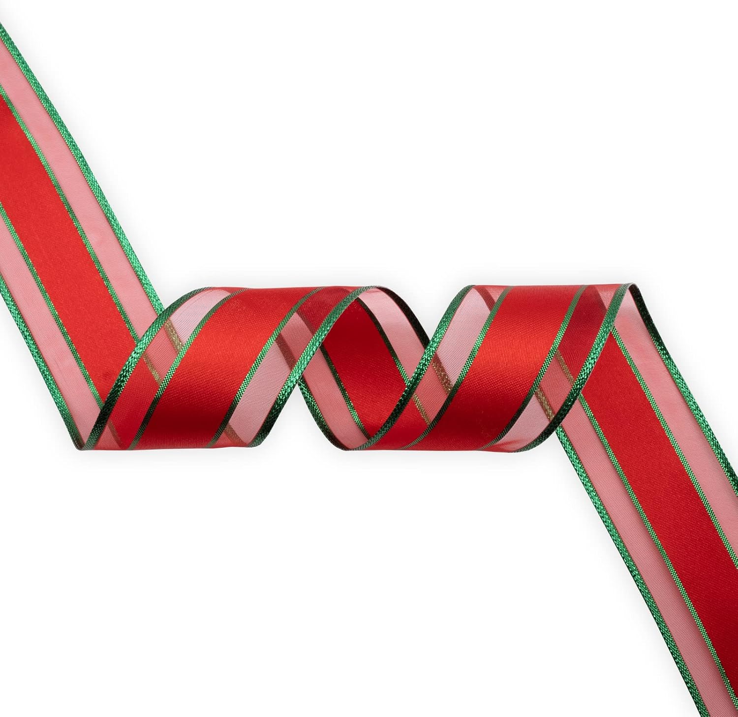 Organza Edge Satin Ribbon Red Wired Ribbon with Green Metallic, 1-1/2 Inch X 25 Yards, for Christmas Home Decor, Gift Wrapping, Bow Making, Wreath, DIY Crafts