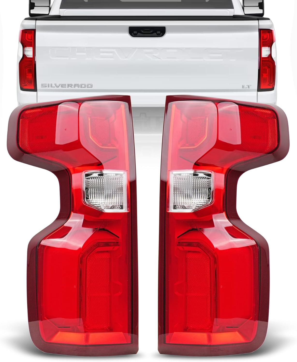 LED Tail Light Assembly Pair for 2019-2024 Chevy Silverado 1500 - Driver & Passenger Side Replacement LED Taillights with Bulb Harness, Rear Brake Lamp