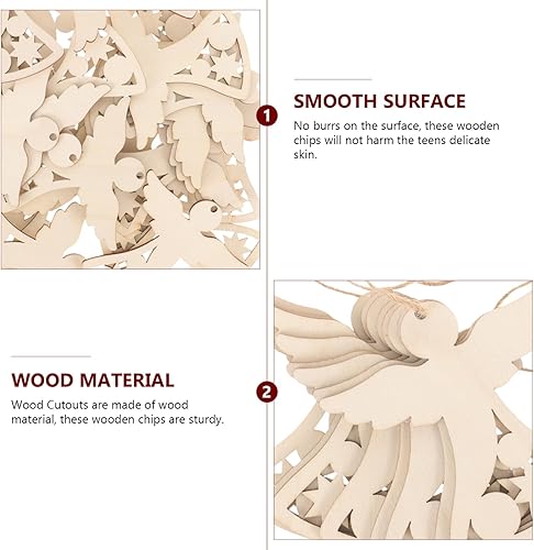 Miniatura 9 de EXCEART 30 piezas de Navidad Ángel de madera con recortes de madera sin terminar con forma de ángel de madera en blanco para manualidades, adornos