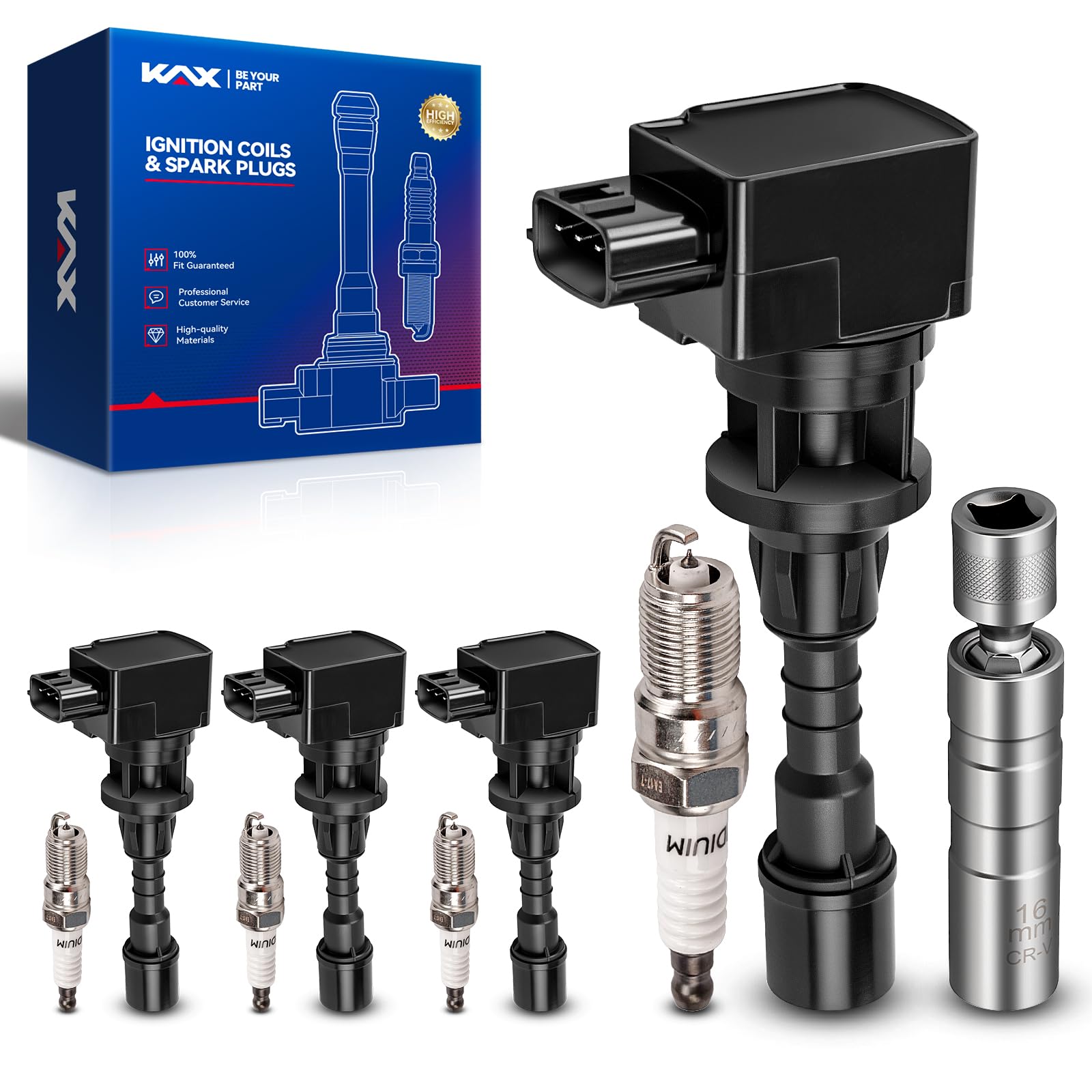 KAX 4 Ignition Coils &amp; 4 Spark Plugs Set for Mazda 5 2006-2007, UF541