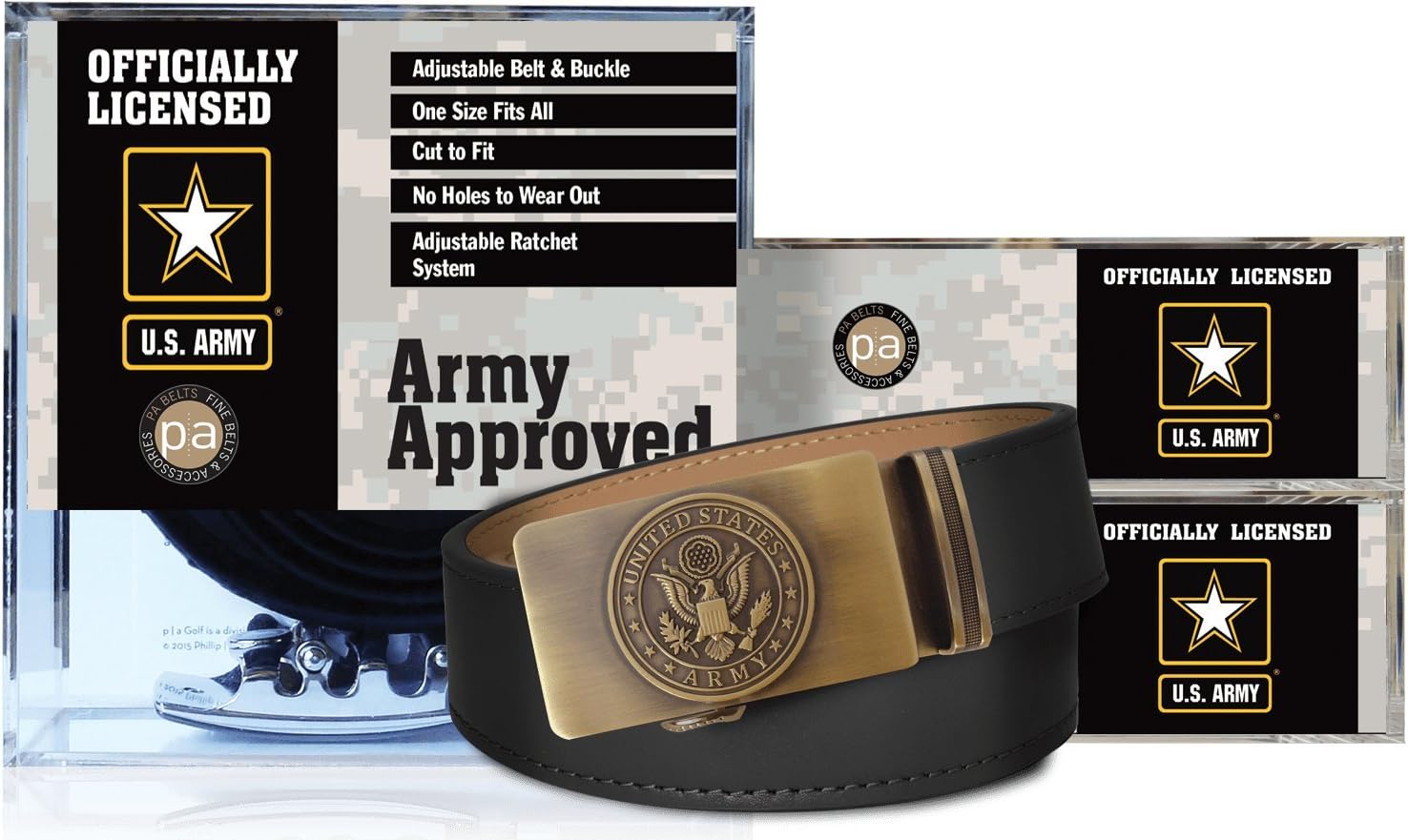 U.S. Army Black Full Grain Leather Slide Belt