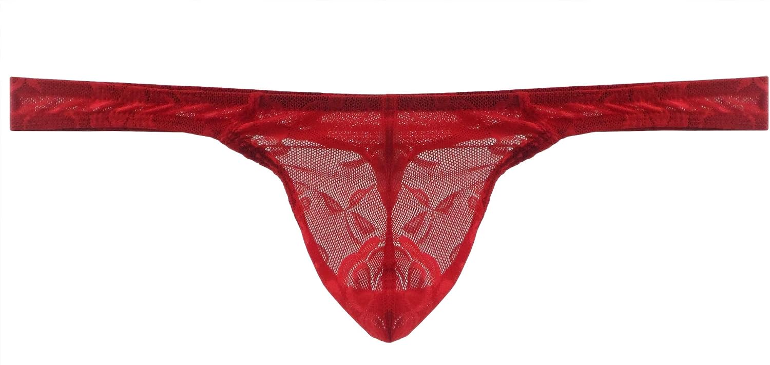 eywlwaar Mens Lace Thong Underwear Low Waist Panties Mesh G-String Briefs