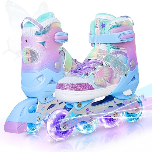 Miniatura 8 de MammyGol Patines en línea para niñas y niños, cuchillas ajustables para patines de velocidad con ruedas de luz completa para niños y jóvenes